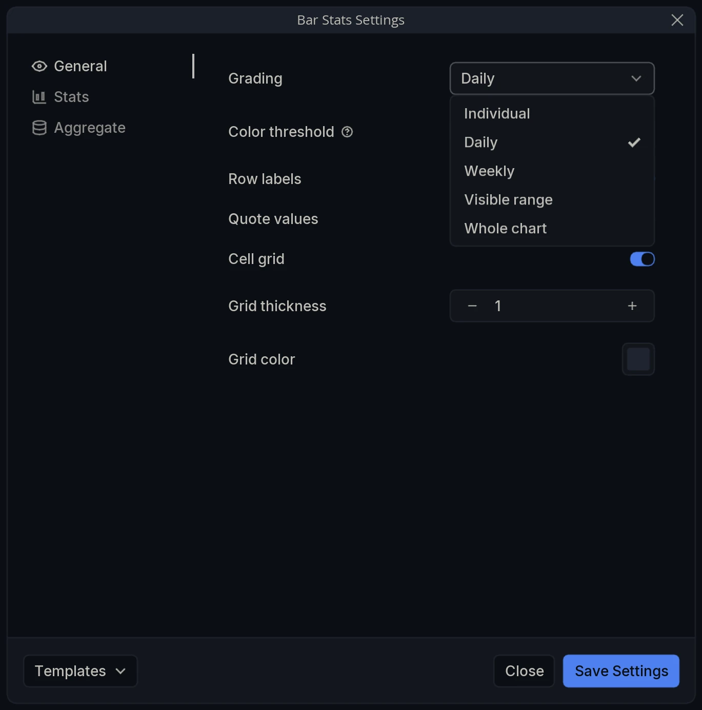 Bar Stats Grading Menu