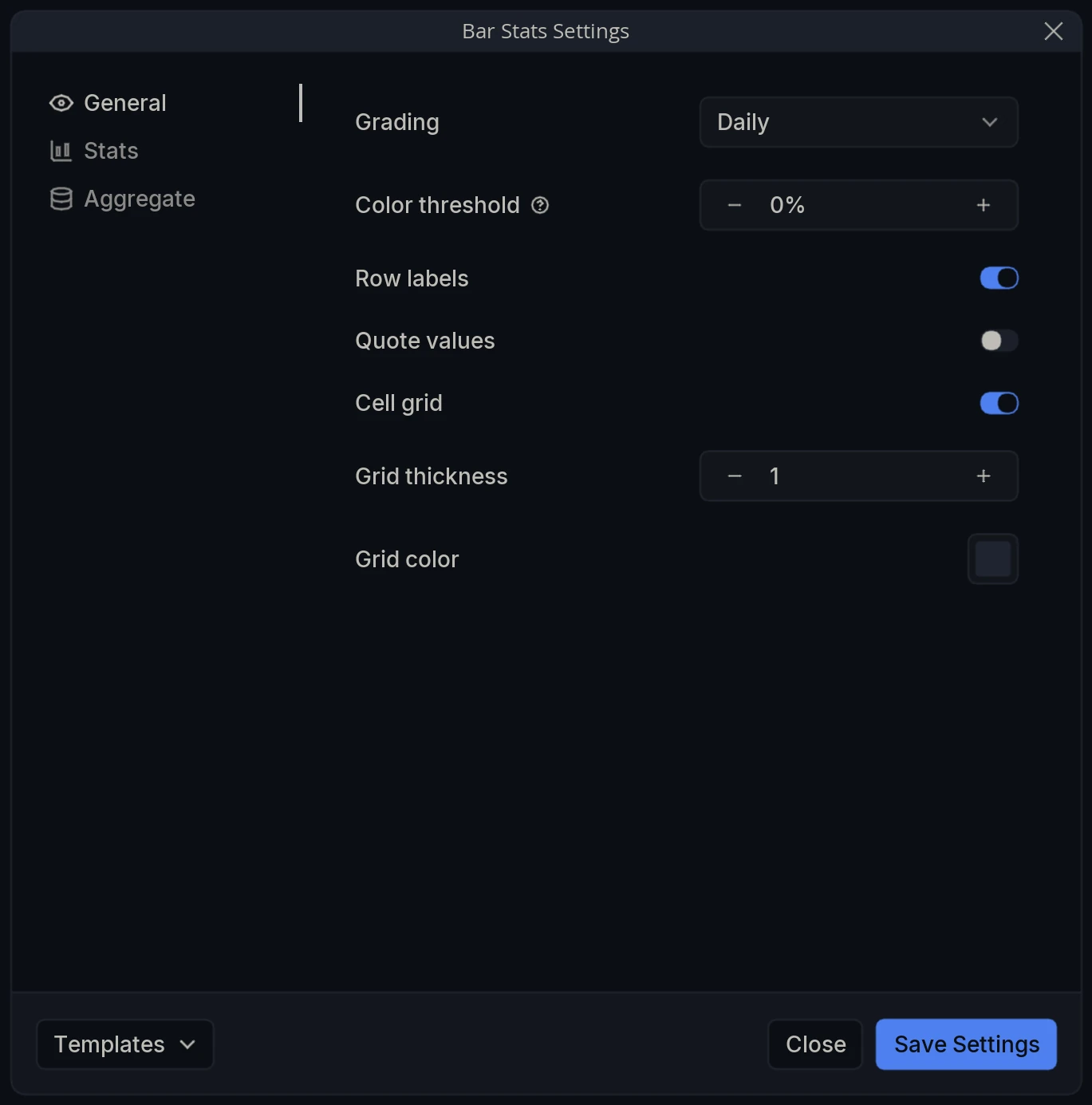 Bar Stats Settings General