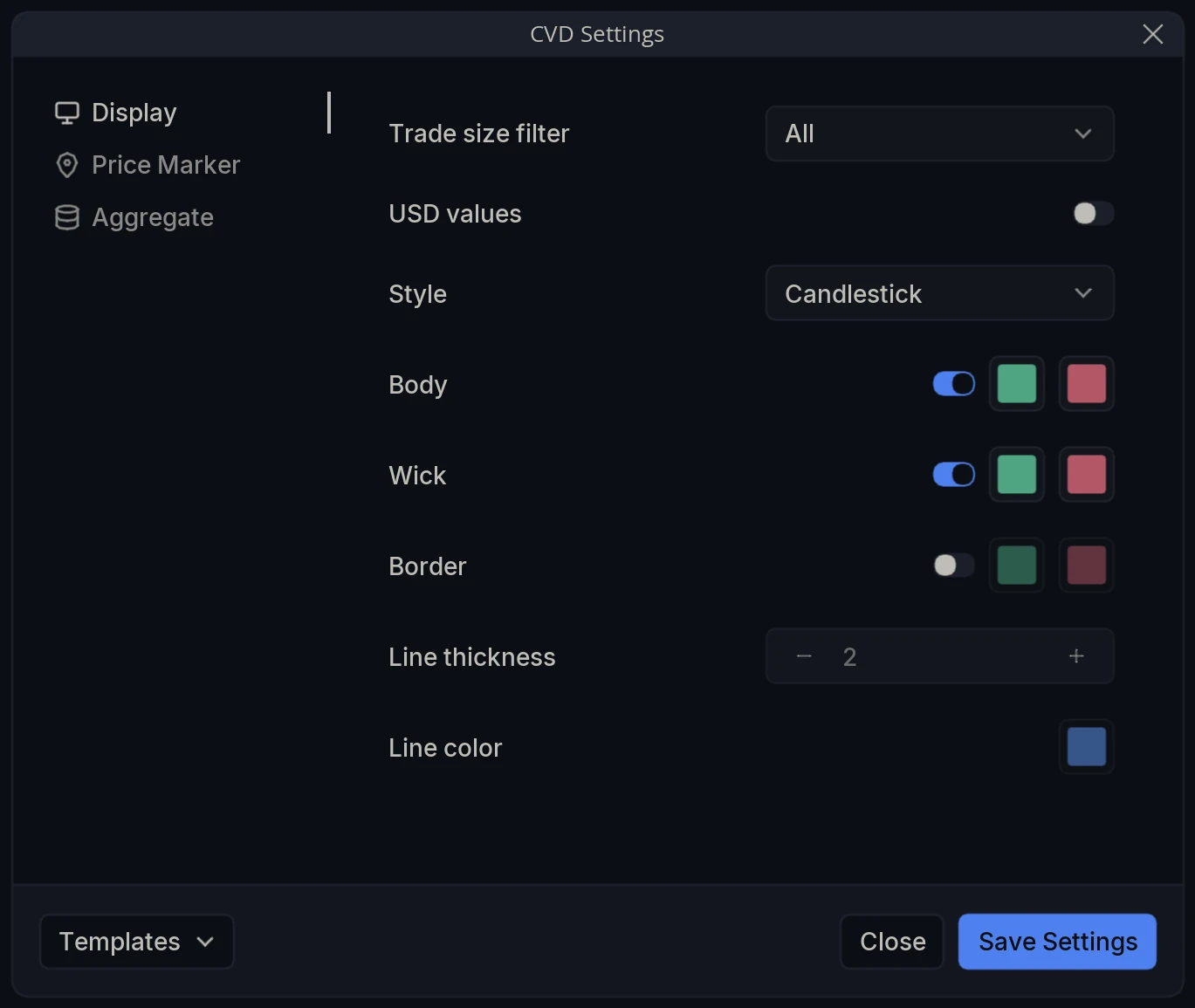 CVD Settings Display