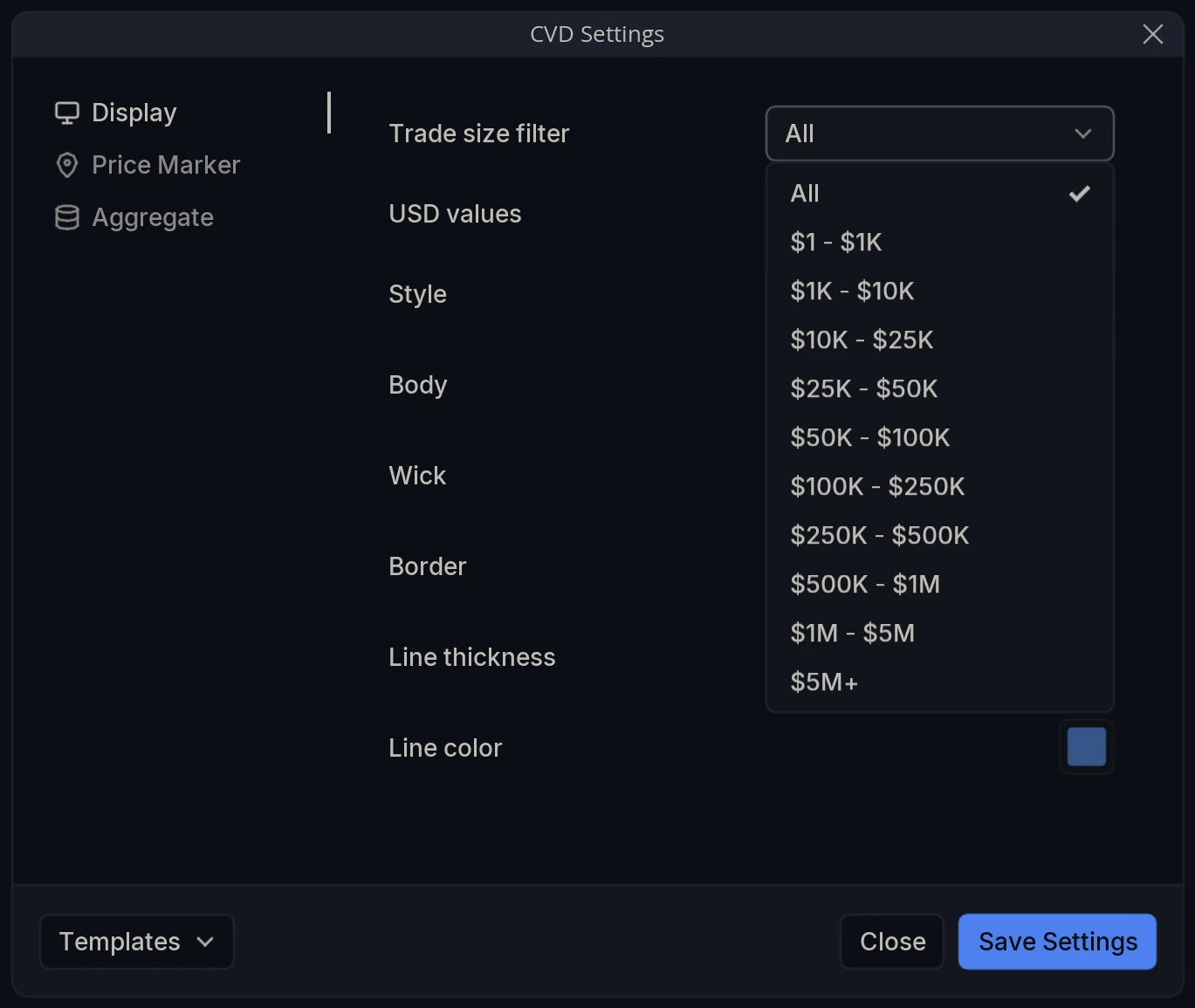 CVD Trade Size Filter