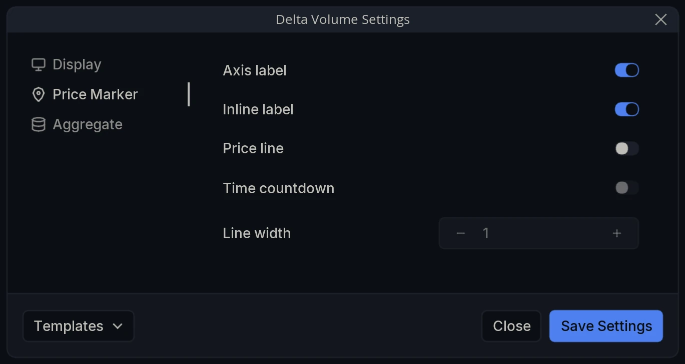 Delta Volume Settings Price Marker