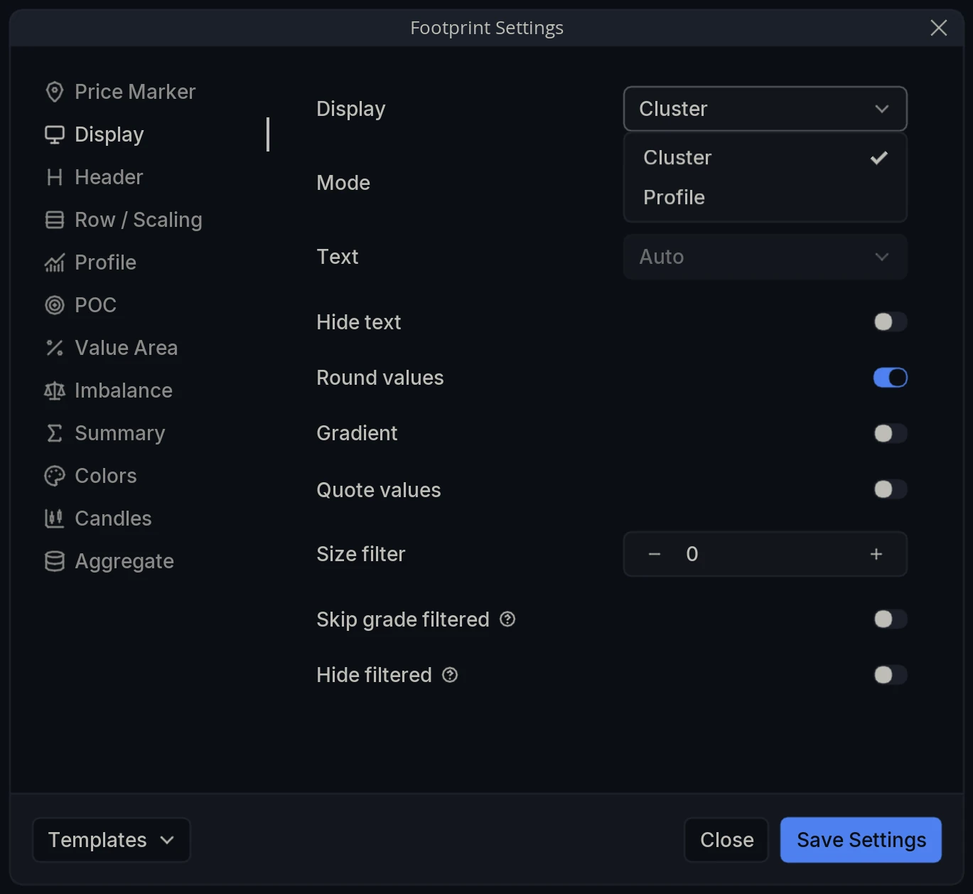Footprint Display Menu