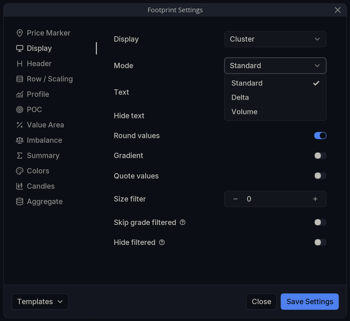 Footprint Mode Menu