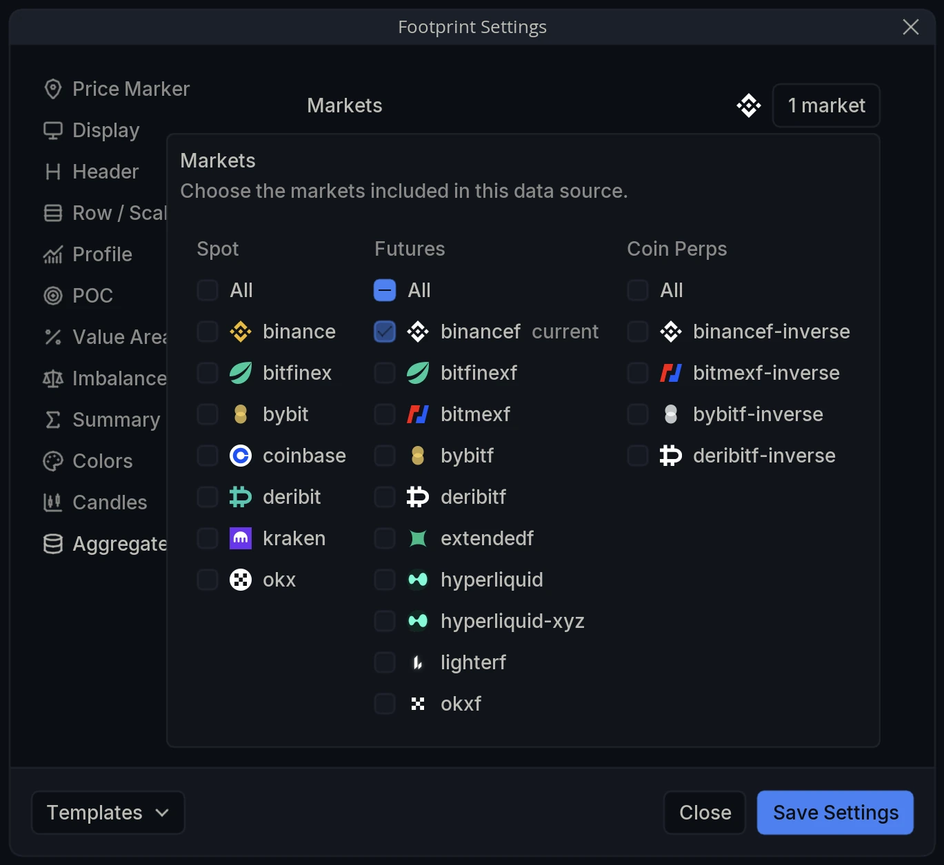 Footprint Settings Aggregate