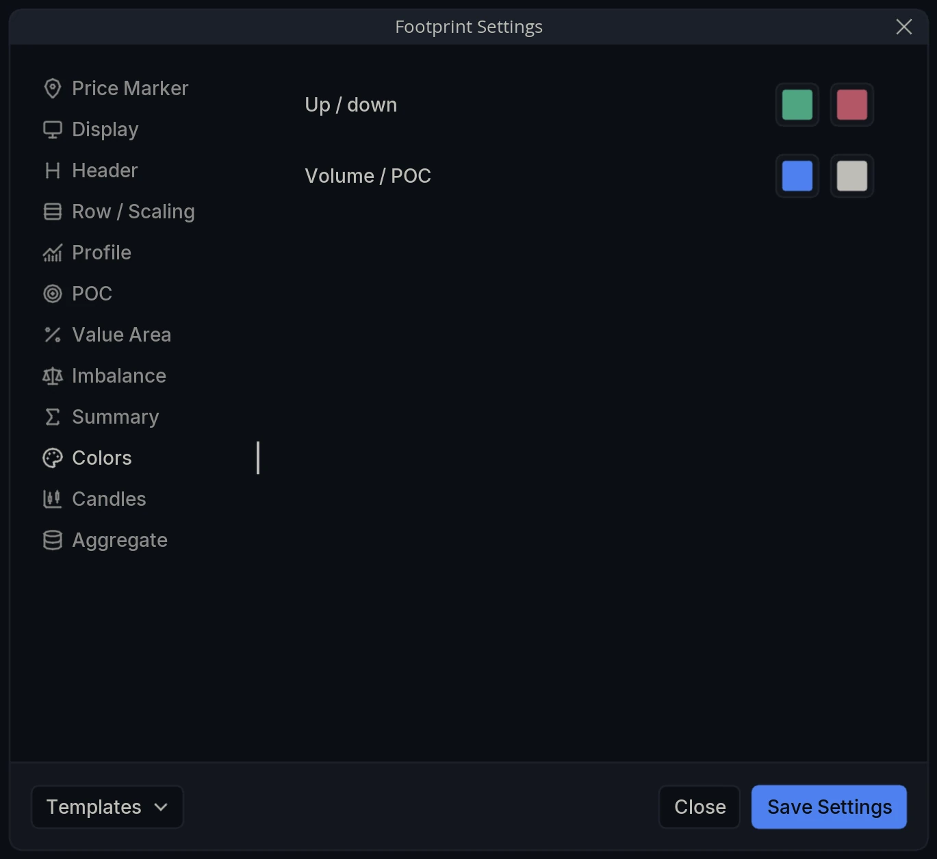Footprint Settings Colors