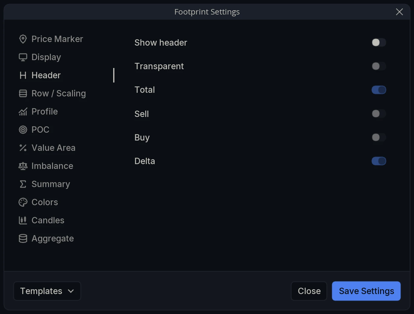 Footprint Settings Header
