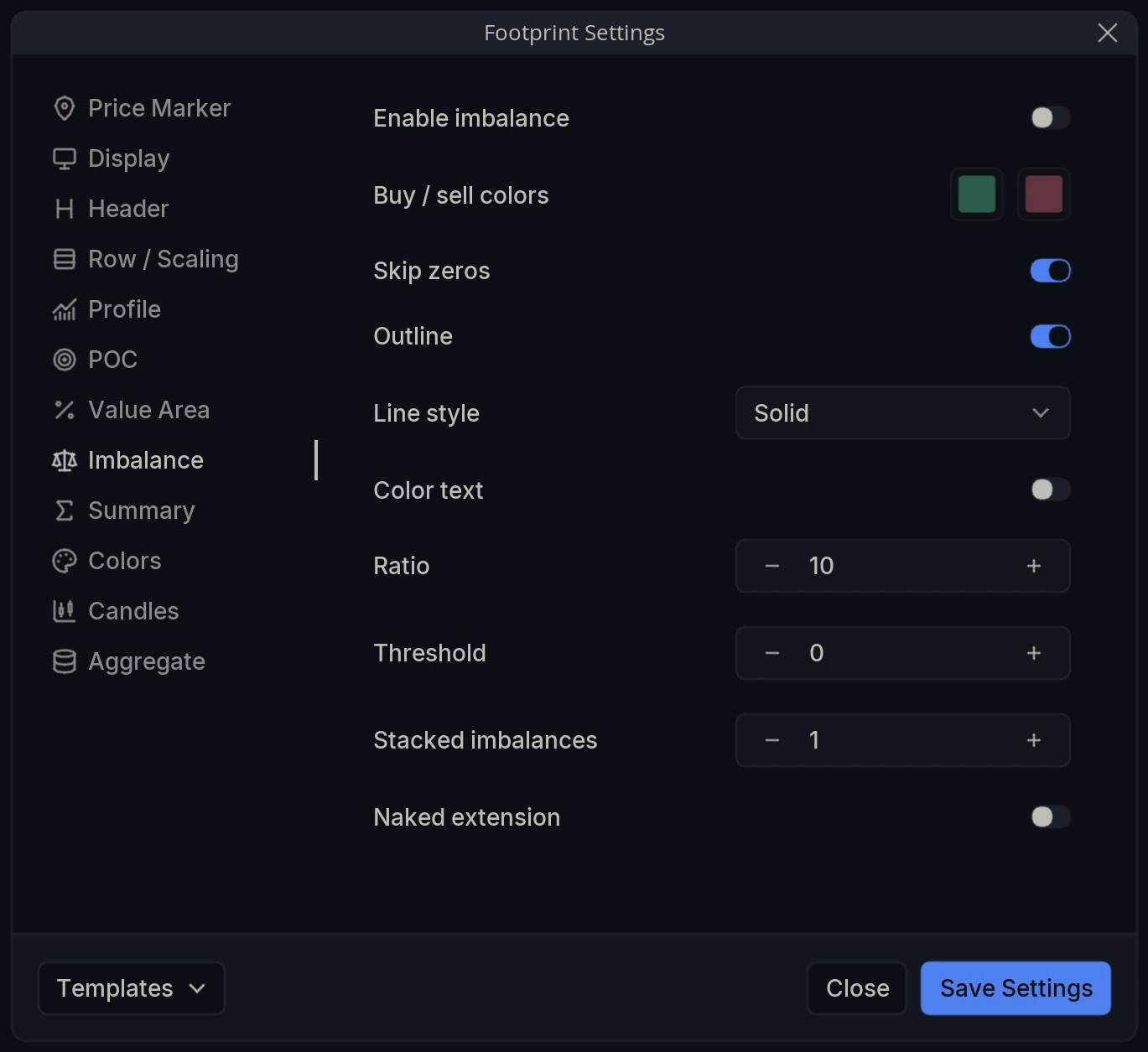 Footprint Settings Imbalance