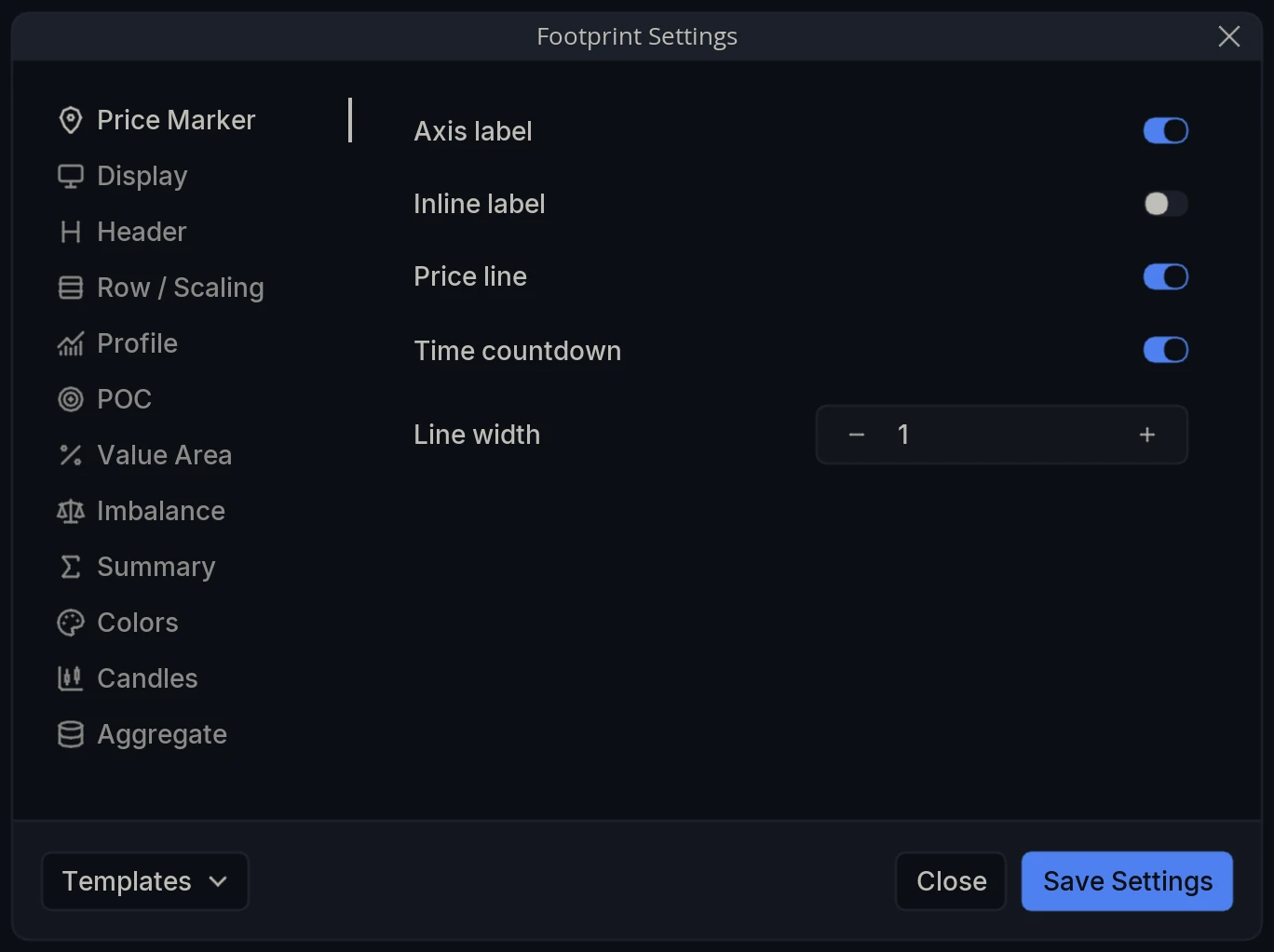 Footprint Settings Price Marker
