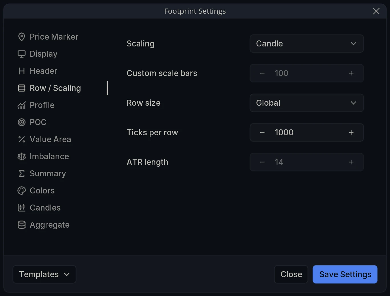 Footprint Settings Rows