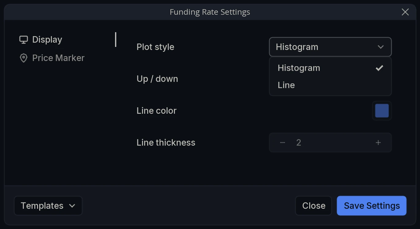 Funding Rate Plot Style Menu