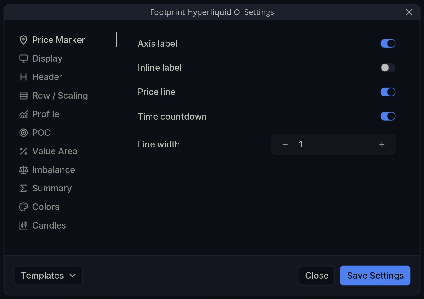 Hyperliquid Footprint Settings Tabs