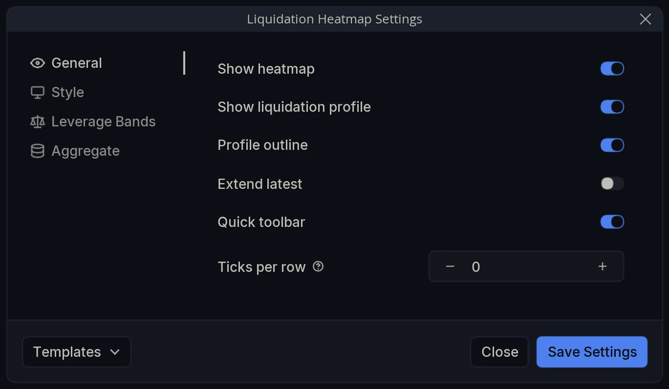 Liquidation Heatmap Settings General