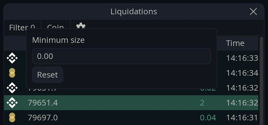 Live Liquidations Filter