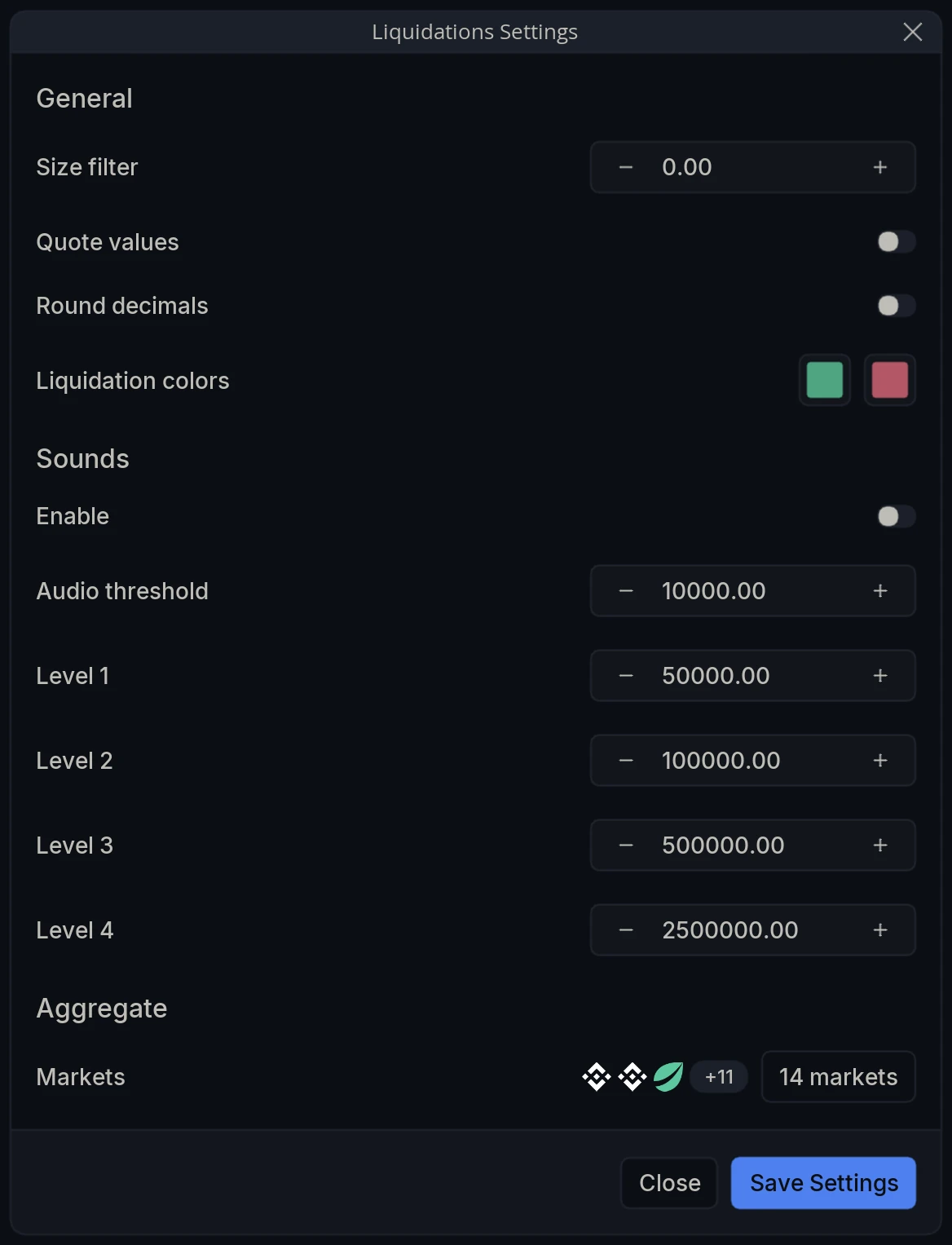 Live Liquidations Settings