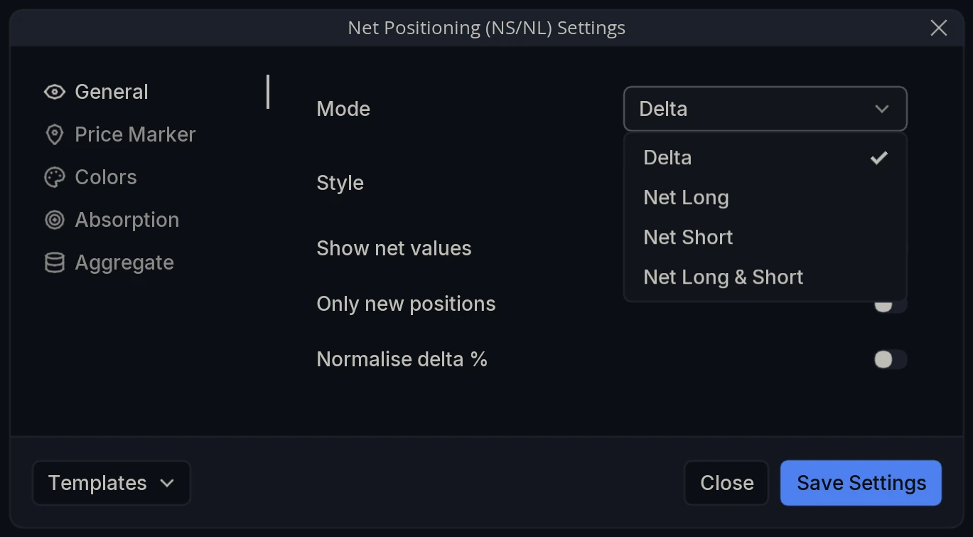 Net Positioning Mode Menu