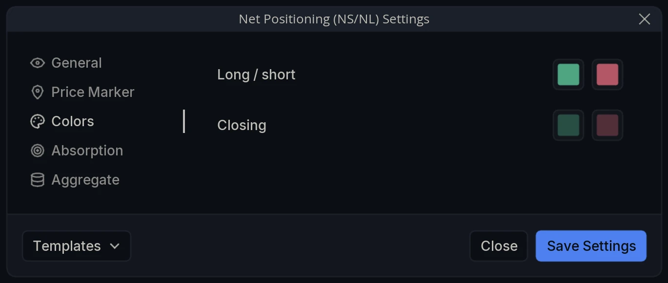 Net Positioning Settings Colors