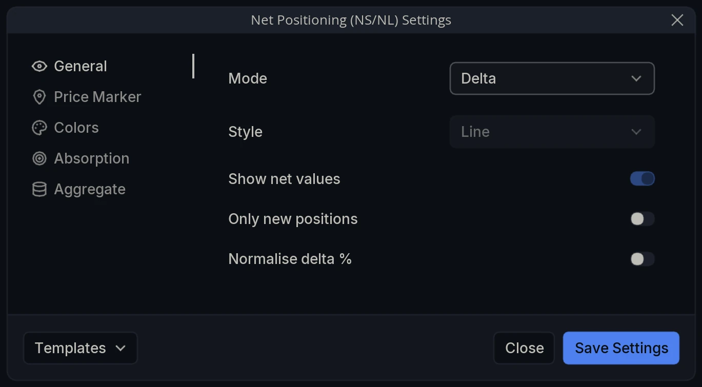 Net Positioning Settings General
