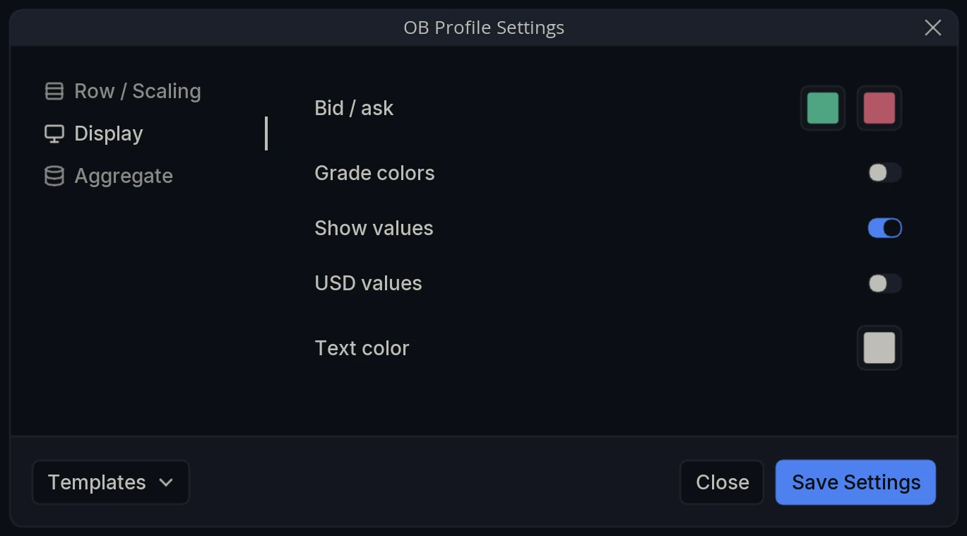 OB Profile Settings Display