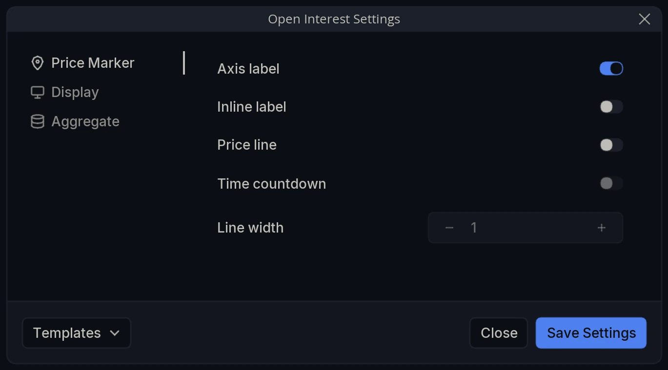 Open Interest Settings Price Marker