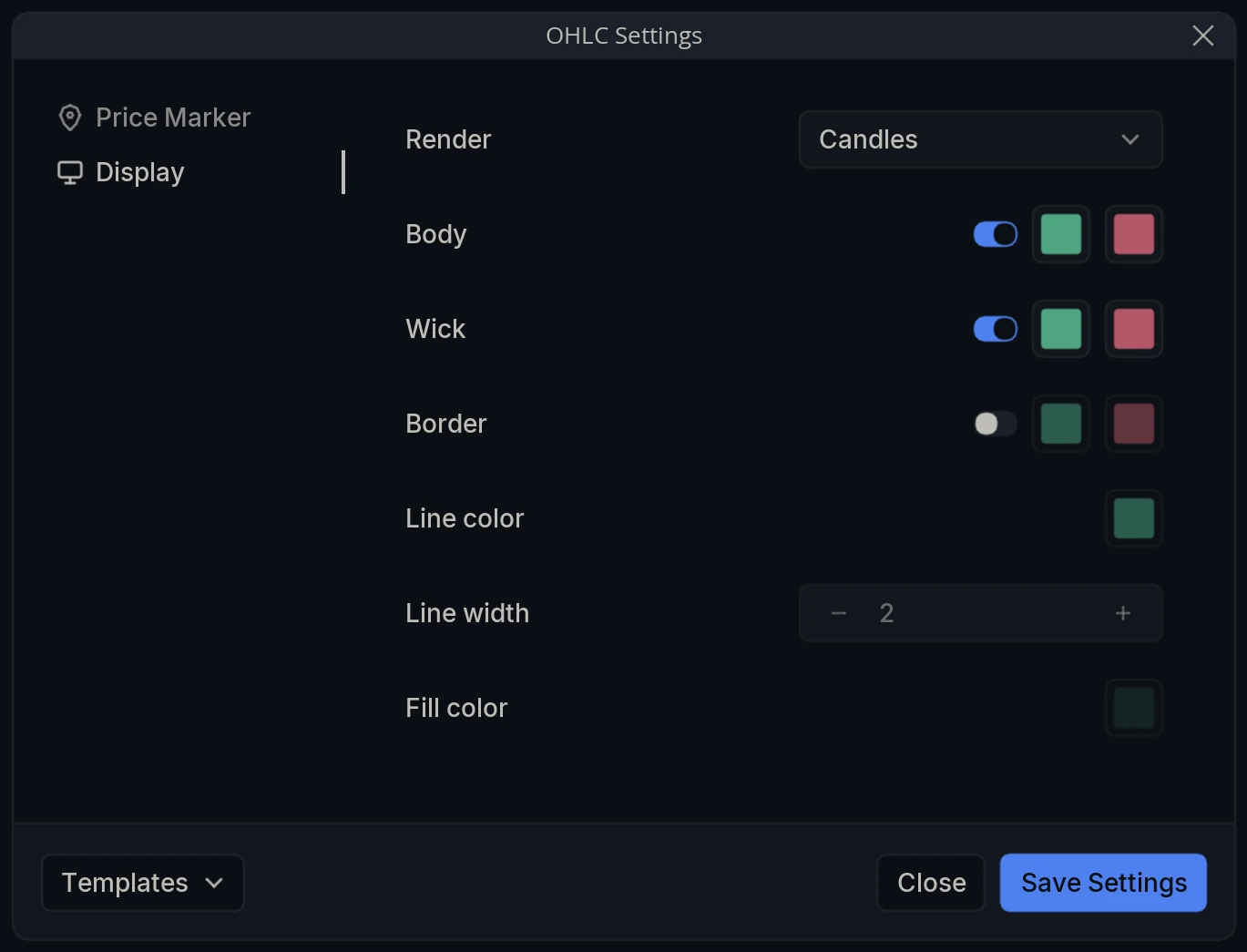 Price Settings Display