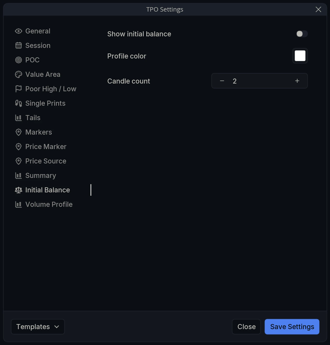 TPO Settings Initial Balance