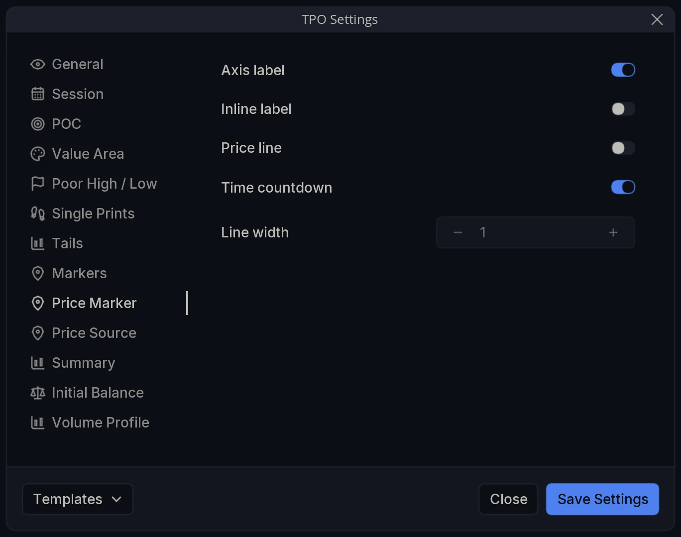 TPO Settings Price Marker
