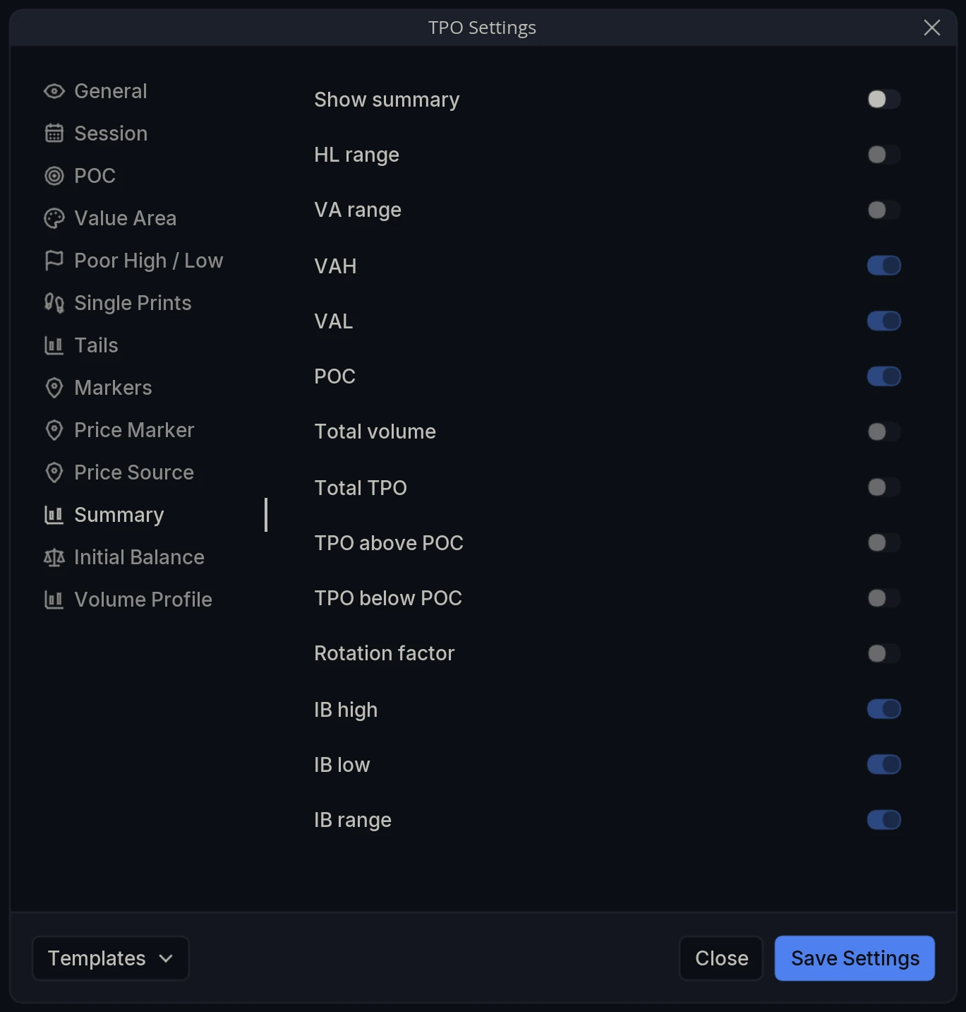 TPO Settings Summary