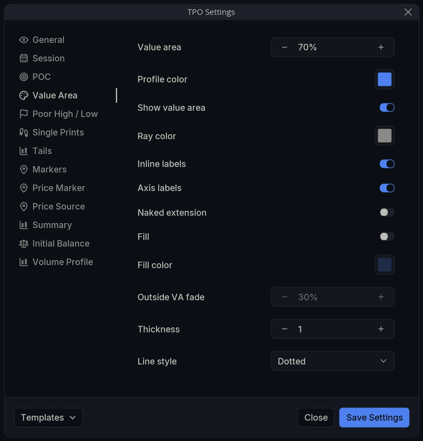 TPO Settings Value Area