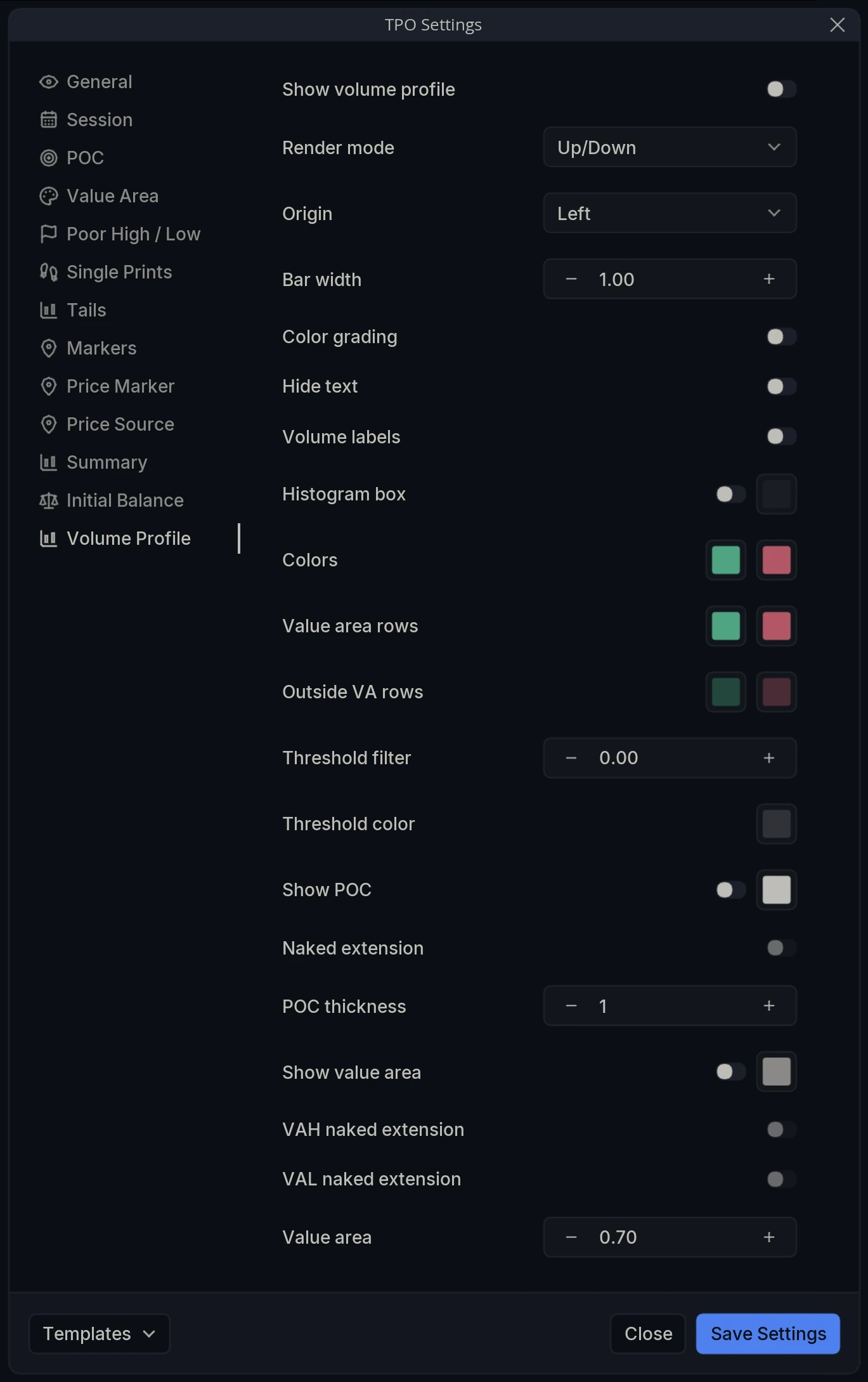 TPO Settings Volume Profile