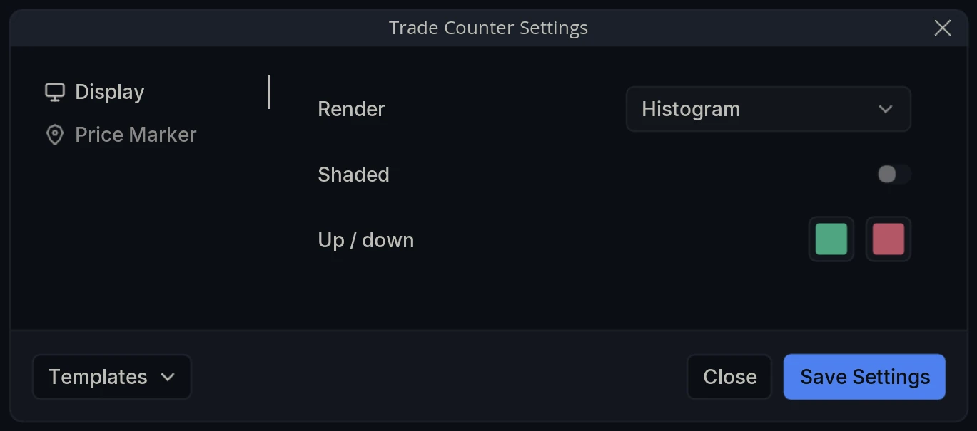 Trade Counter Settings Display