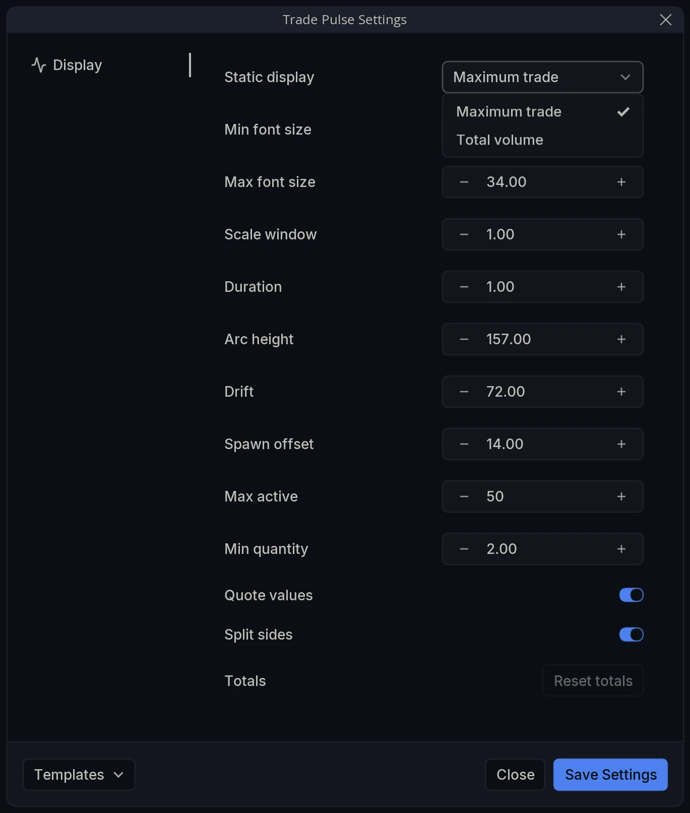 Trade Pulse Static Display Menu