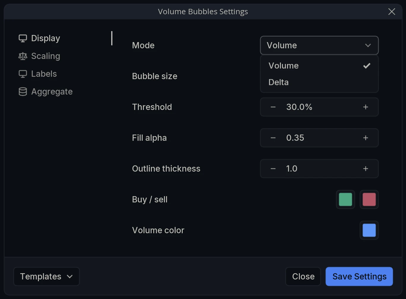 Volume Bubbles Mode Menu