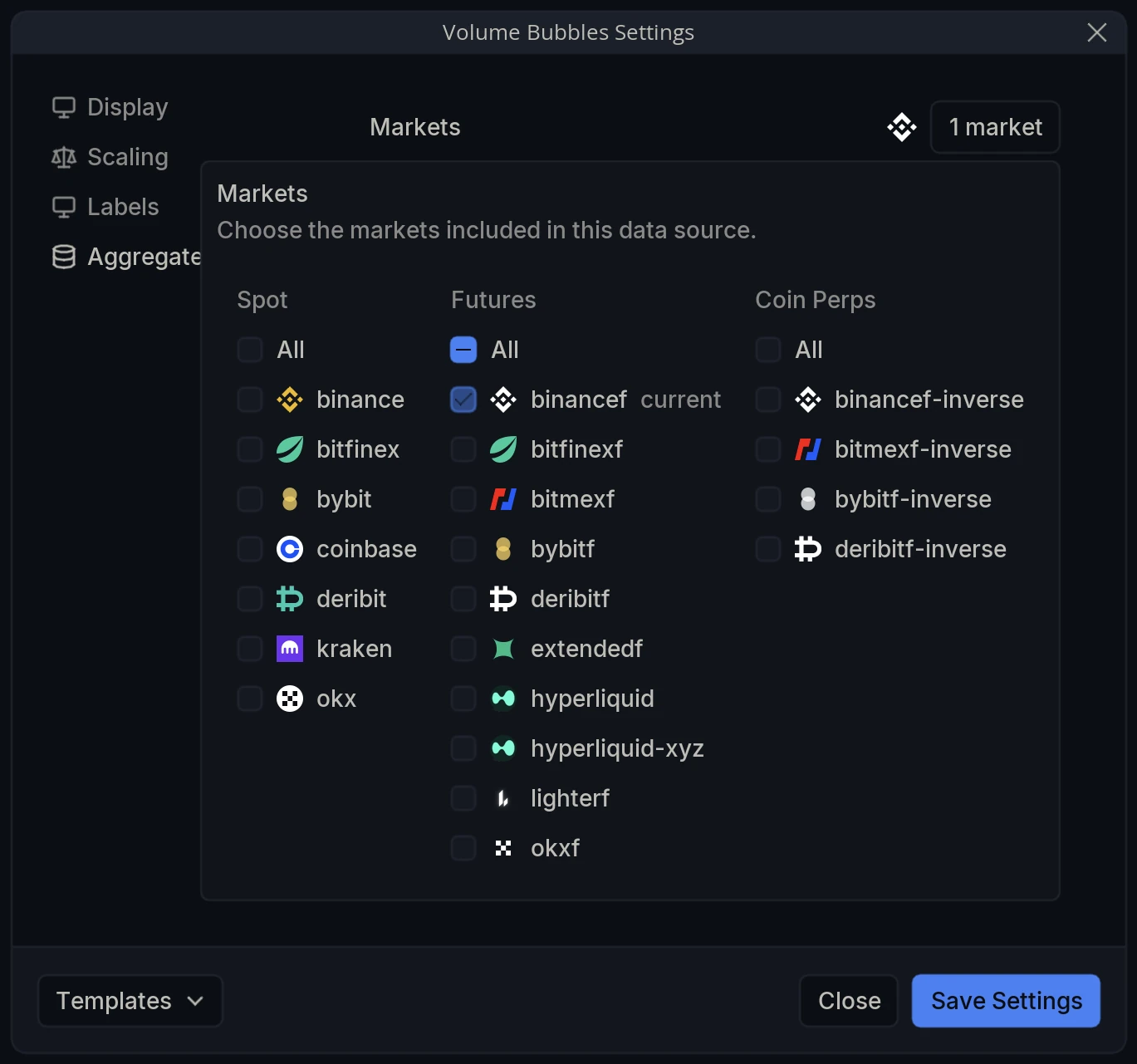 Volume Bubbles Settings Aggregate