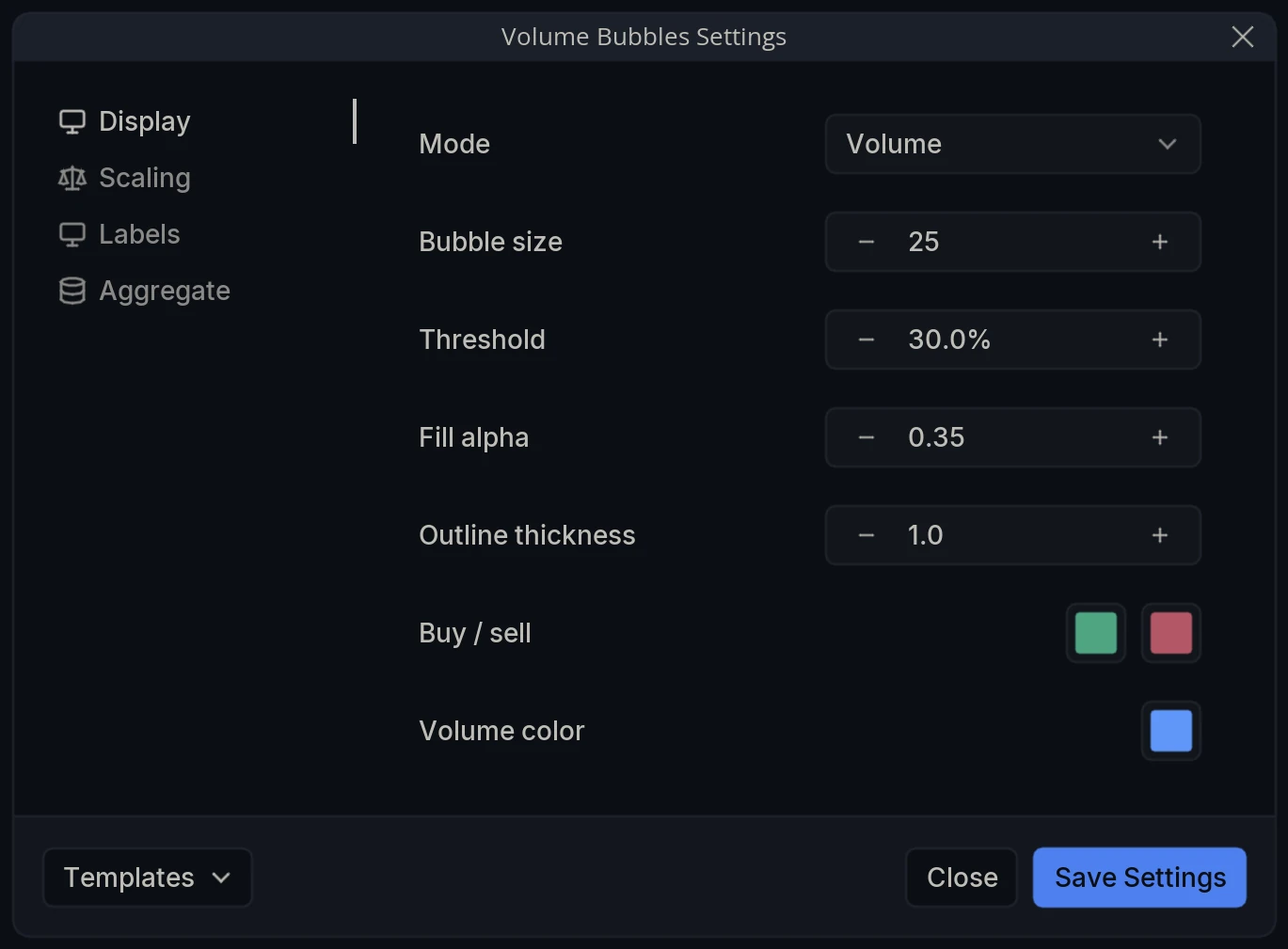Volume Bubbles Settings Display