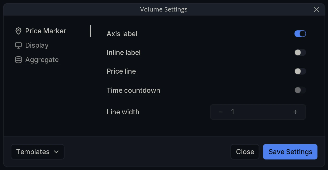 Volume Settings Price Marker