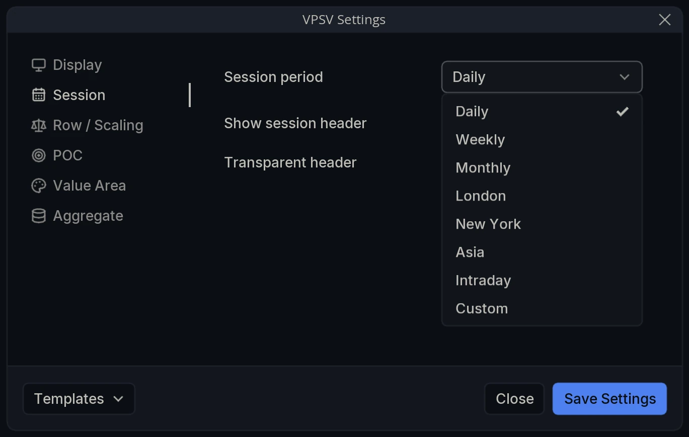VPSV Session Period Menu