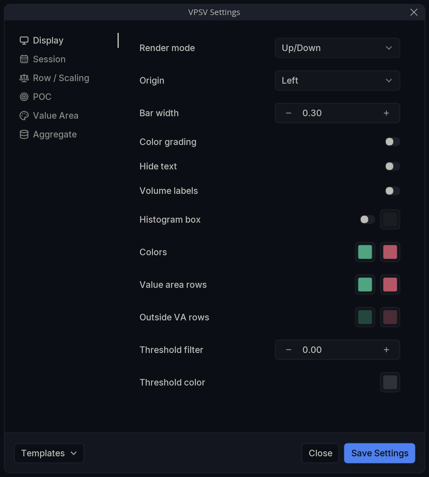 VPSV Settings Display
