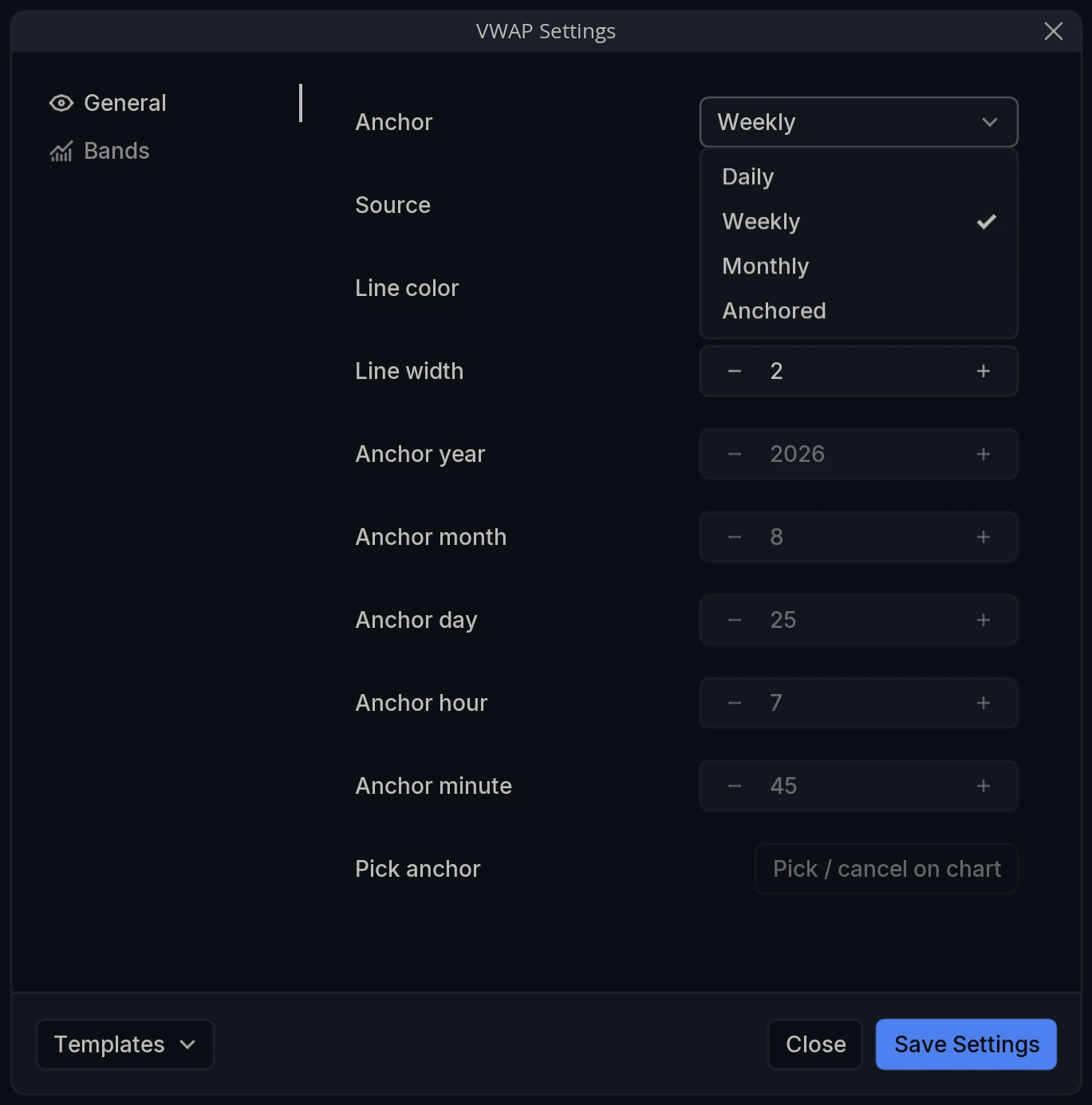 VWAP Anchor Menu