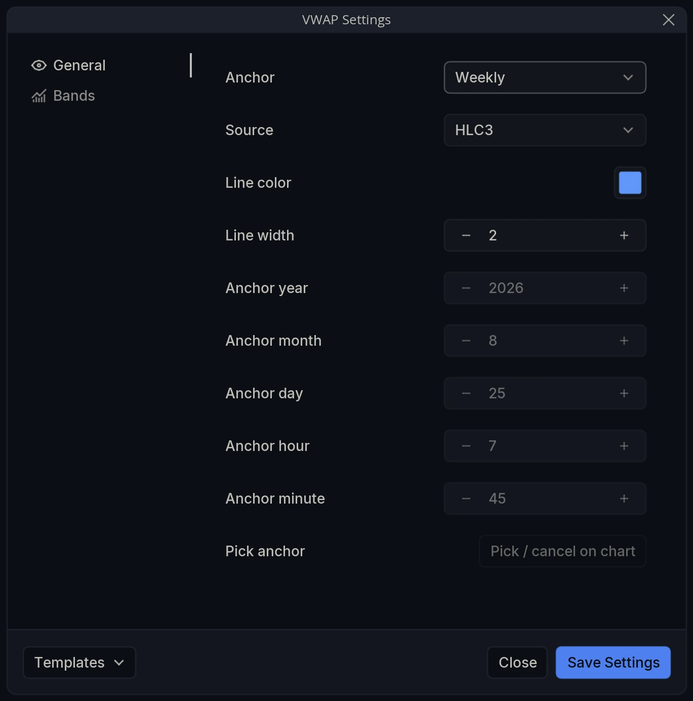 VWAP Settings General